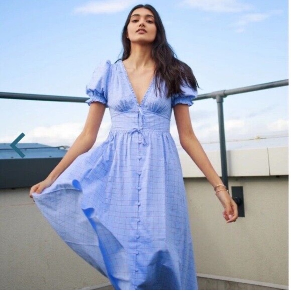 Hill House Blue Plaid Sabina Puff Sleeve Sundress. Size Small